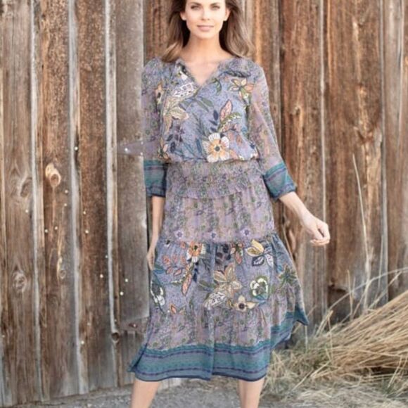 Fig & Flower Boho Floral Smocked Tiered Ruffle 2 Piece Skirt Set Women’s Size PM - Picture 2 of 13